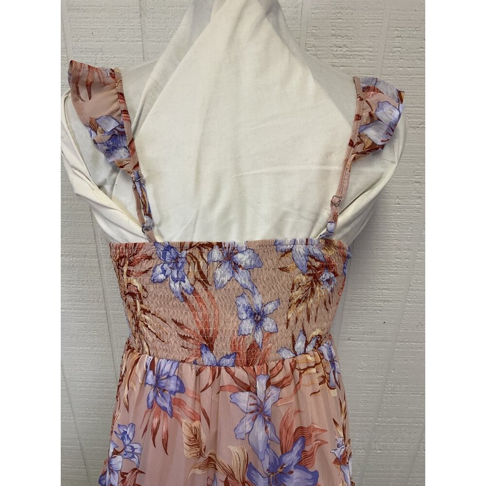 Privy Floral Print Tiered Romantic Dress Peach & Lavender Size M - Picture 5 of 7